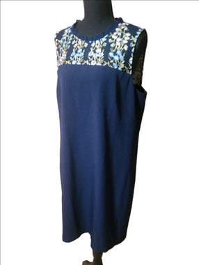 Karl Lagerfeld Navy Embroidered Yoke Midi Dress, Size 14